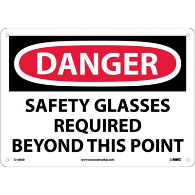 NMC 10"x14 Safety Glasses Required Beyond This Point - Aluminum Danger Sign