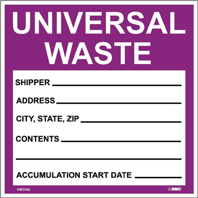 Pack of 5 Universal Waste Self-Laminating Labels HW30SL5