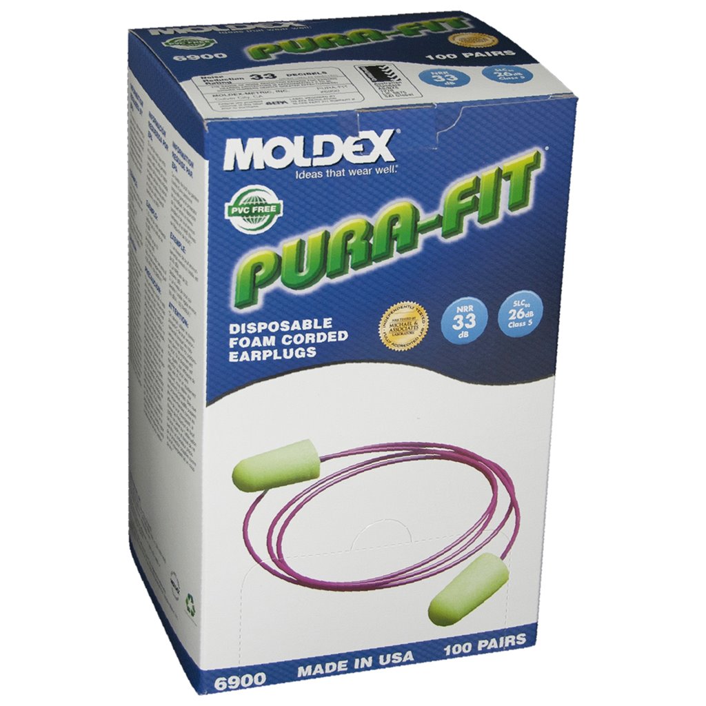 100 Pairs 33dB Moldex 6900 Pura-Fit Corded Disposable Foam Corded Ear Plugs Box 