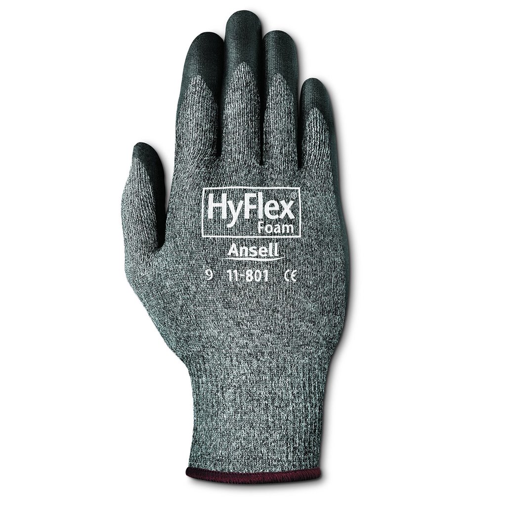 ANSELL 11-801 Hyflex Coated Gloves,L,Black/Gray,Nitrile,PR 