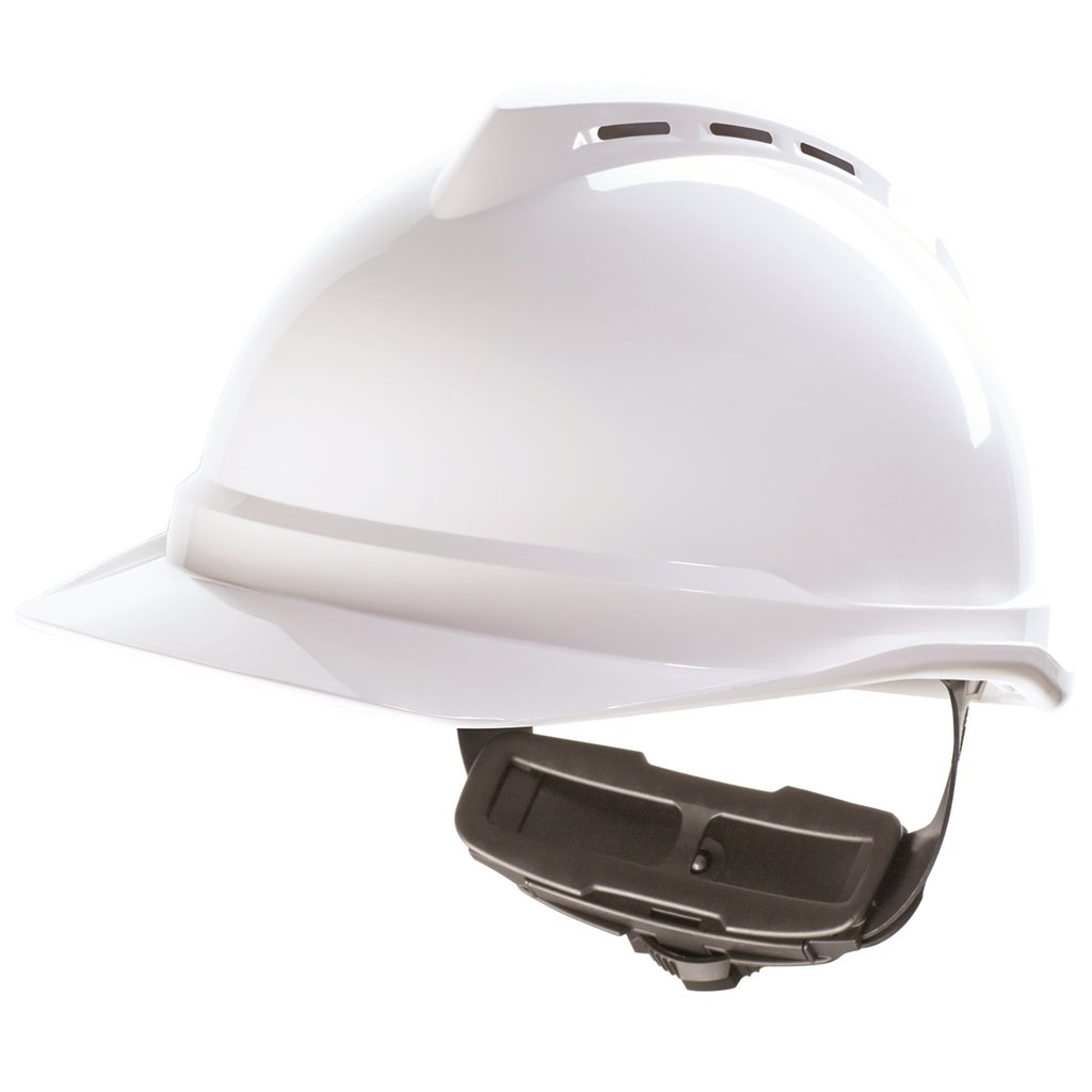 MSA V-Guard Full Brim Hard Hat Vented 4-Point Ratchet Suspension White 