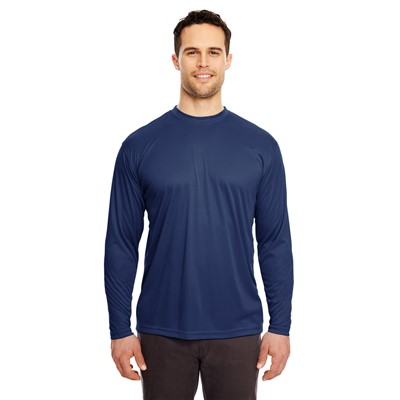 UltraClub Cool & Dry Navy Blue Long Sleeve Wicking T-Shirt 8422-NVY-MD