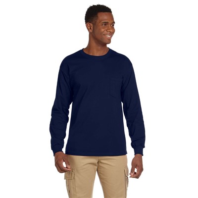 Gildan Ultra Cotton Navy Blue Long Sleeve Pocket T-Shirt G24100-NVY-MD