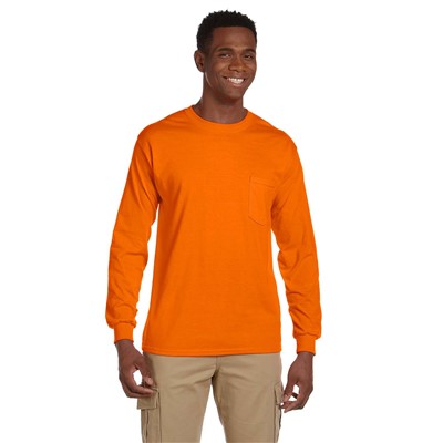 Gildan Ultra Cotton Safety Orange Sleeved Pocket T-Shirt G2410-SOE-LG