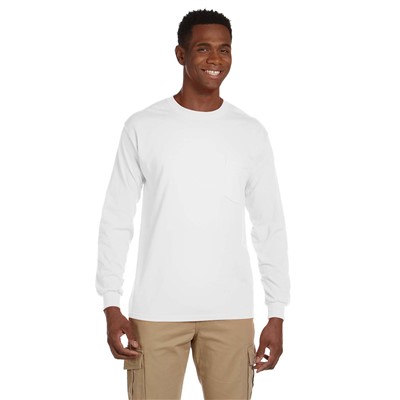 Gildan Ultra Cotton White Long Sleeve Pocket T-Shirt G24100-WHT-LG