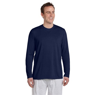 Gildan Performance Navy Blue Long Sleeve Wicking T-Shirt G424-NVY-LG
