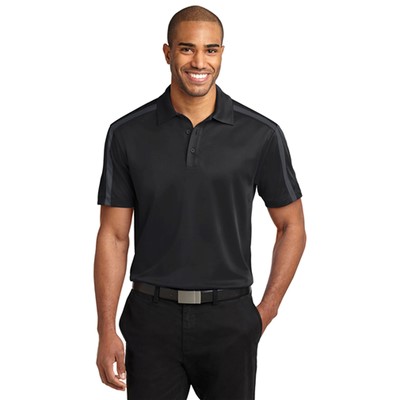 Port Authority Silk Touch Black Colorblock Gray Stripe Polo K547-BLK-GRY-SM