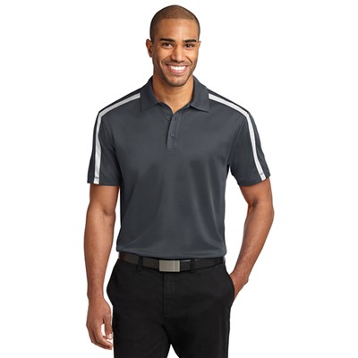 Port Authority Silk Touch Gray Colorblock White Stripe Polo K547-GRY-WHT-LG