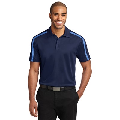 Port Authority Silk Touch Navy Colorblock Blue Stripe Polo K547-NVY-CAB-SM