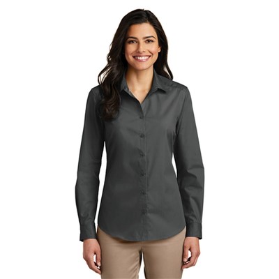 Port Authority Womens Graphite Long Sleeve Poplin Shirt LW100-GPH-LG