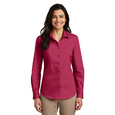 Port Authority Womens Pink Azelea Long Sleeve Poplin Shirt LW100-PNK-SM