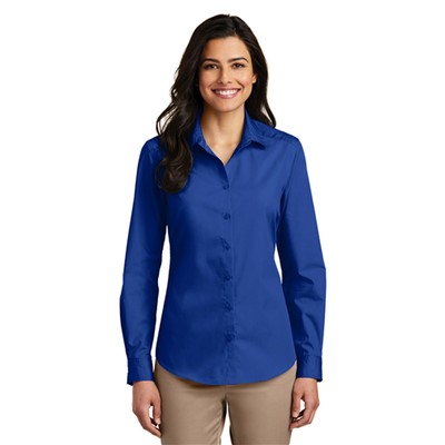 Port Authority Womens Royal Blue Long Sleeve Poplin Shirt LW100-RBL-MD