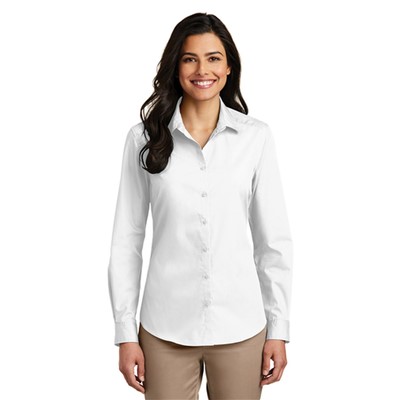 Port Authority Womens White Long Sleeve Poplin Shirt LW100-WHT-SM