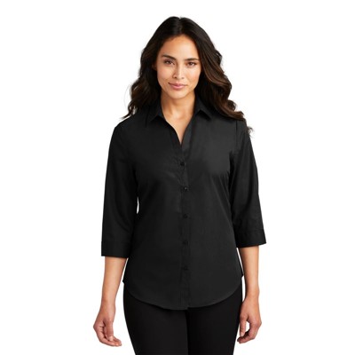 - Port Authority LW102 Ladies 3/4-Sleeve Poplin Shirt BLK