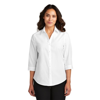 - Port Authority LW102 Ladies 3/4-Sleeve Poplin Shirt WHT