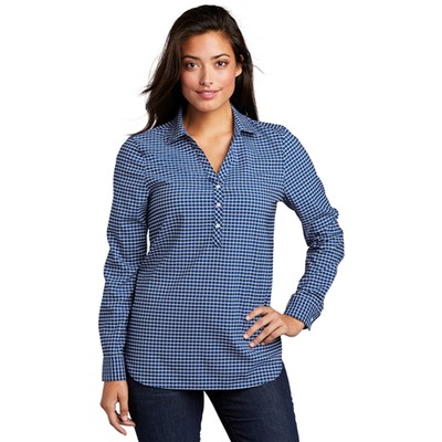 Port Authority Womens True Blue and White Plaid Tunic LW680-BLU-WHT-MD