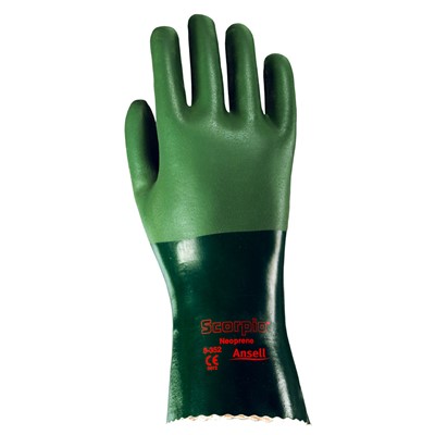 - Ansell Scorpio Green Neoprene Coated Gloves 14in