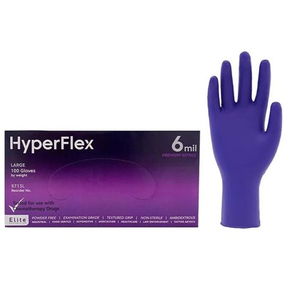 Elite Hyperflex 6 mil Disposable Blue Nitrile Gloves 8713-SM