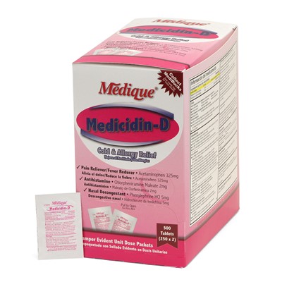 Medique Medicidin-D Cold Flu & Allergy Relief Tablets Box of 250 Packs