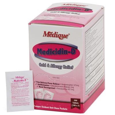 Medique Medicidin-D Cold Flu & Allergy Relief Tablets Box of 100 Packs