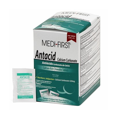 Medi-First Chewable Antacid Tablets Box of 125 Packs 80248