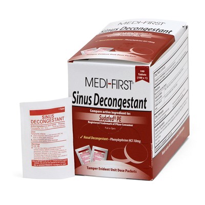 Medi-First Sinus Decongestant Tablets Box of 100 Packs 80933