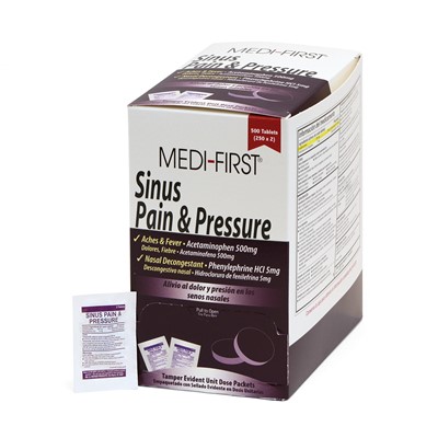 Medi-First Sinus Pain & Pressure Relief Tablets Box fo 250 Packs 81913