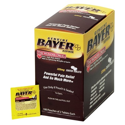 Made in USA Bayer Asprin Tablets - Box of 100 Packets