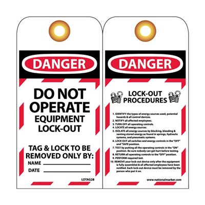 Pack of 25 NMC Danger Do Not Operate Equipment Lock-Out LOTAG28-25