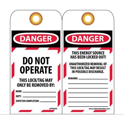 NMC Lockout Tags - Danger Do Not Operate This LOTAG36-25