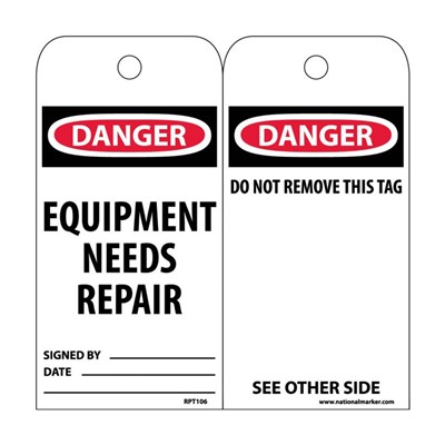 NMC Accident Prevention Tags - Danger Equipment Needs Repair RPT106