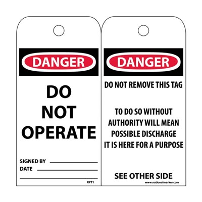 NMC EZ Pull Lockout Tags - Danger Do Not Operate RPT1ST100