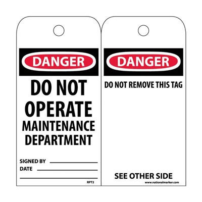 Danger Do Not Operate Maintenance Department Tags RPT2