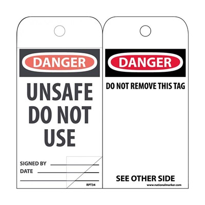 NMC EZ Pull Lockout Tags - Danger Unsafe Do Not Use RPT34SL150