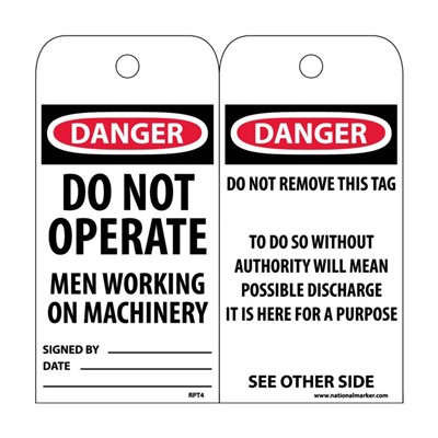 Danger Do Not Operate Men Working On Machinery - Pack of 25 Tags