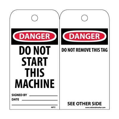 NMC Accident Prevention Tags - Danger Do Not Start This Machine RPT7