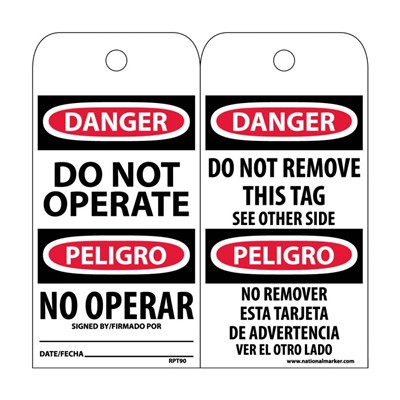 NMC Bilingual Accident Prevention Tags - Danger Do Not Operate RPT90