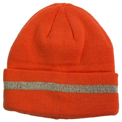Hi Vis Orange Knit Winter Hat with Reflective Trim
