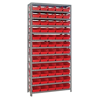 Quantum Steel Shelving System and Red Bins 1275-102RD