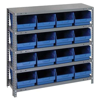 Quantum Steel Shelving System with 16 Blue Bins 1839-208BL
