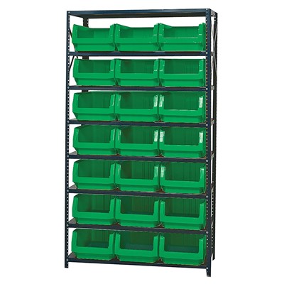 Quantum MAGNUM Steel Shelving System with 21 Green Bins MSU-532GN