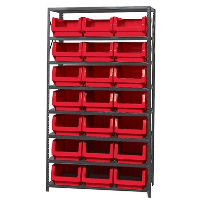 Quantum MAGNUM Steel Shelving System with 21 Red Bins MSU-532RD