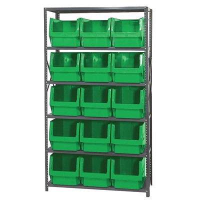 Quantum MAGNUM Steel Shelving System with 15 Green Bins MSU-533GN