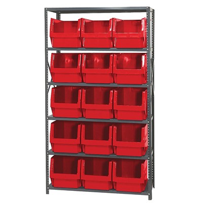 Quantum MAGNUM Steel Shelving System with 15 Red Bins MSU-533RD