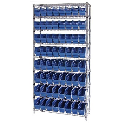 Quantum Chrome Wire Blue Shelving System with 64 Bins WR9-201BL