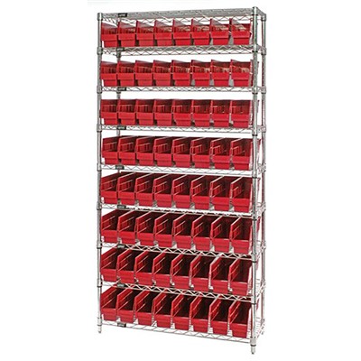 Quantum Chrome Wire Red Shelving System with 64 Bins WR9-201RD