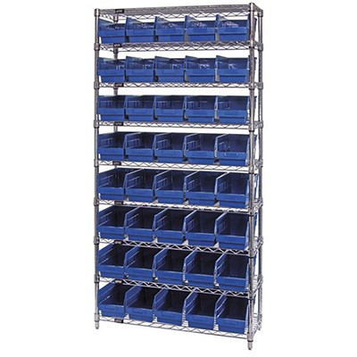Quantum Chrome Wire Blue Shelving System with 40 Bins WR9-204BL