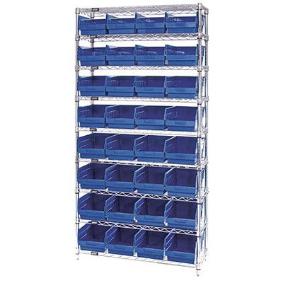 Quantum Chrome Wire Blue Shelving System with 32 Bins WR9-214BL