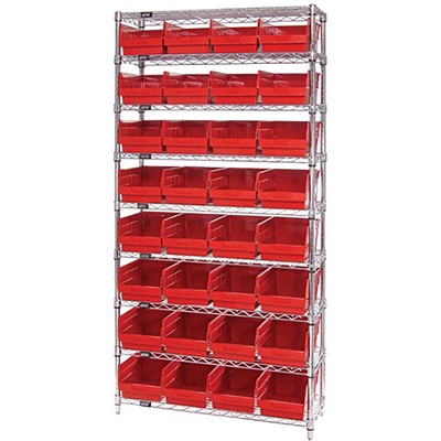 Quantum Chrome Wire Red Shelving System with 32 Bins WR9-214RD