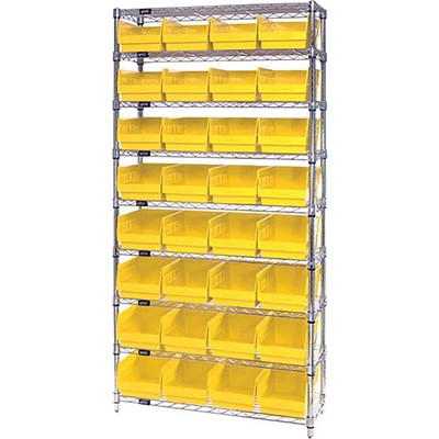 Quantum Chrome Wire Yellow Shelving System with 32 Bins WR9-214YL